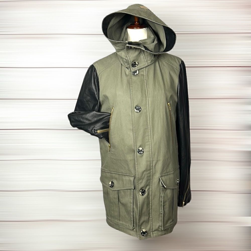 MACKAGE Montreal Zip Front Hooded Jacket with Leather Sleeves Removable Lining M